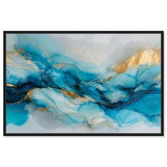 Ethereal Blue and Gold Canvas Abstract Wall Art by Art Remedy, Black Frame, 15 x 10