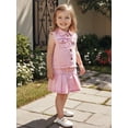 thumbnail image 3 of BemeyourBBs Toddler Baby Girl Pink Denim Outfit Western Cowgirl Summer Clothes Collared Raw Trim Sleeveless Button Up Vest Tank Tops and Jeans Pleated Skirt Set, 3 of 9