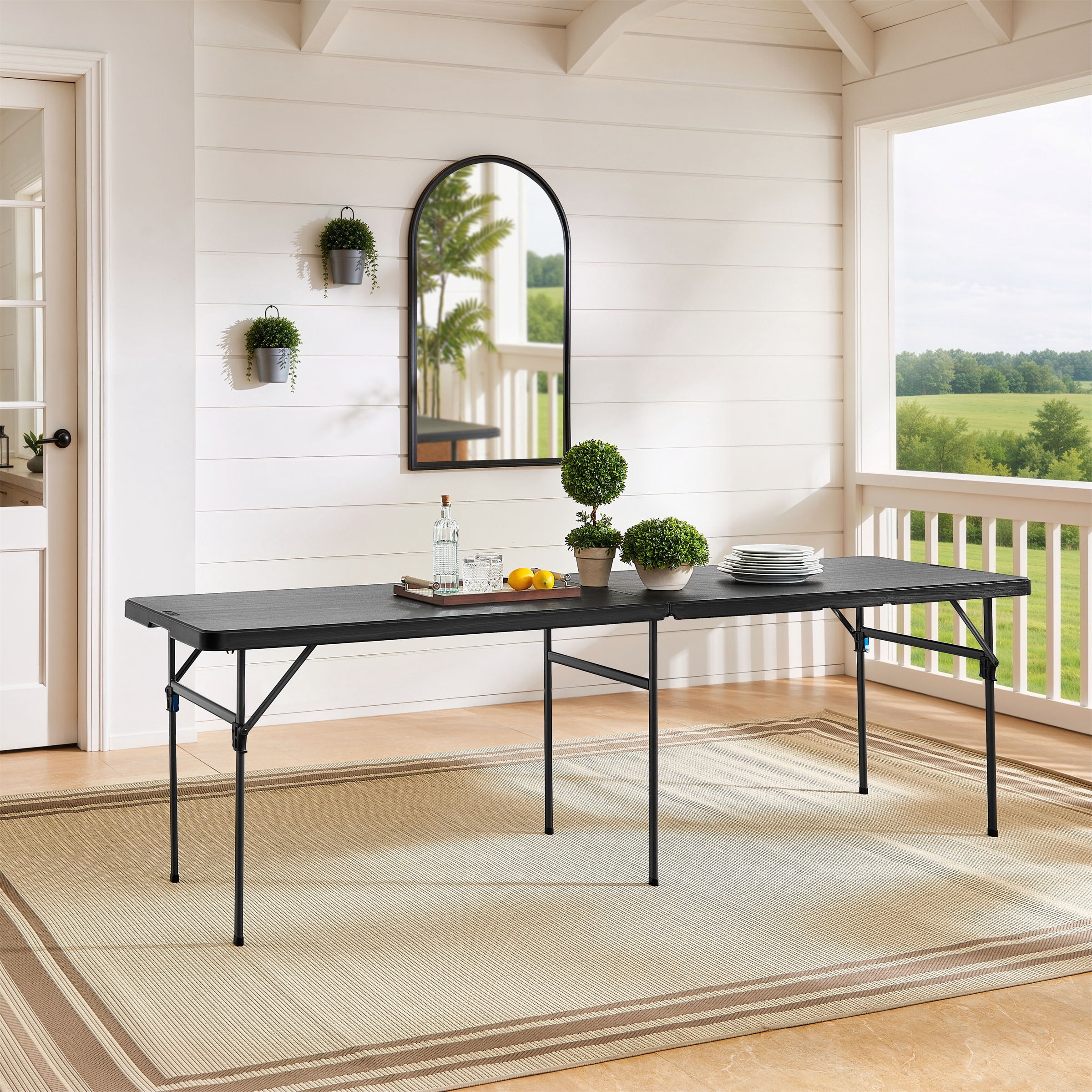Mainstays 8 ft Rectangle Centerfold Folding Table, Black