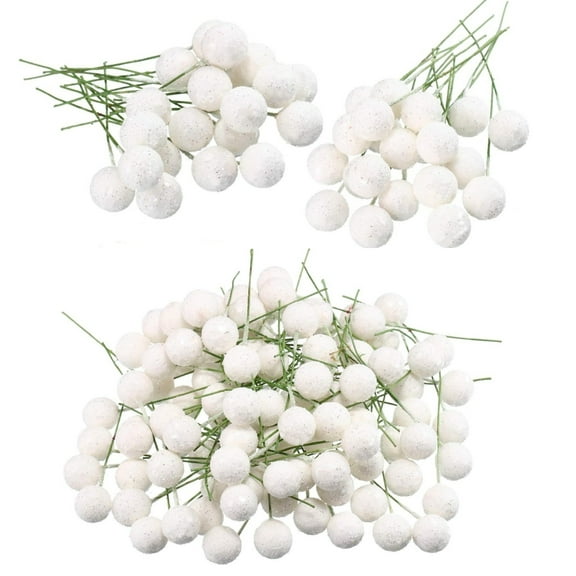 100 Pcs Artificial Holly Berries Topboutique Christmas Fruit Berry Fake Berries Simulation Berries Mini Faux Berry Picks for Christmas Tree DIY Wreaths Craft Ornament,12 mm,White