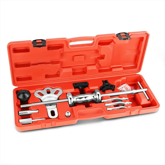 DNA Motoring TOOLS-00294 13Pcs Front-Wheel Drive Hubs 8-Way Slide Hammer Dent Puller Tool Set With Carrying Storage Case Red