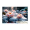 thumbnail image 5 of Mudket Framed Canvas Wall Art Soft Pink Lotus Flower Stone Pond Prints Wall Decor Calming Botanical Canvas Print Ready to Hang for Bedroom Bathroom Office Relax Wall Pictures - 12"L x 8"W, 5 of 10