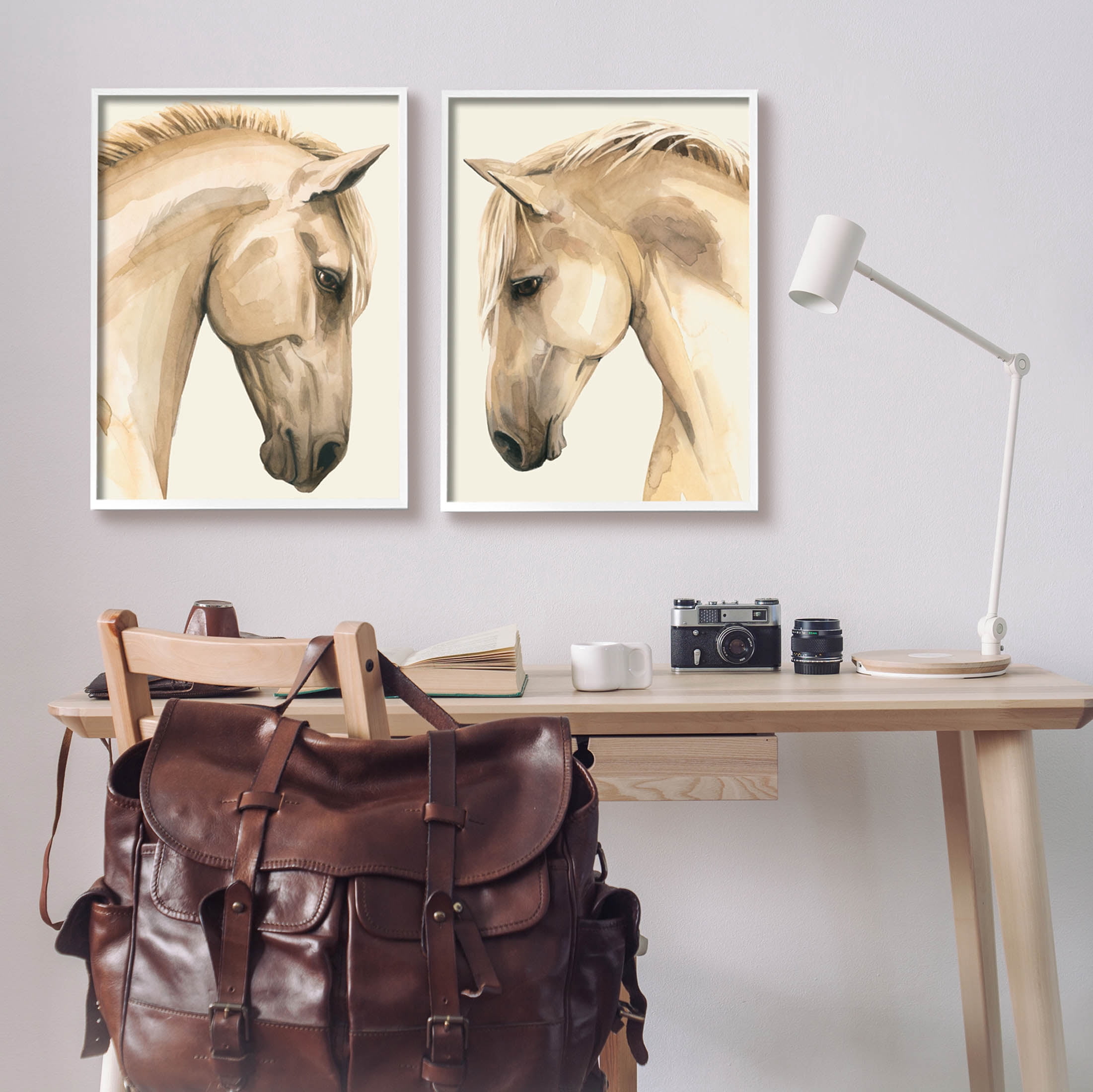 Stupell Industries Stoic Farm Horse Portrait Graphic Art White Framed Art Print Wall Art, Set of 2, Design by Grace Popp