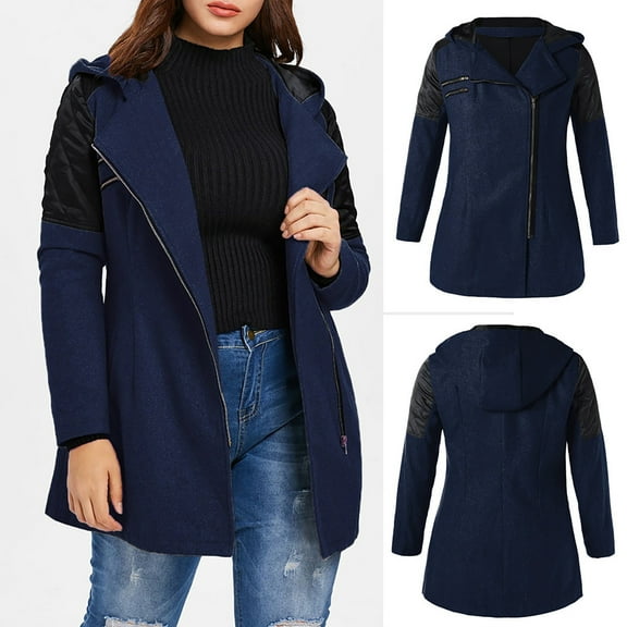 Ftwytp Womens Warm Coat Horn Button Jackets Fleece Duffle Coat Solid Color Zip Up Hooded Outwear Vintage Casual Outerwear