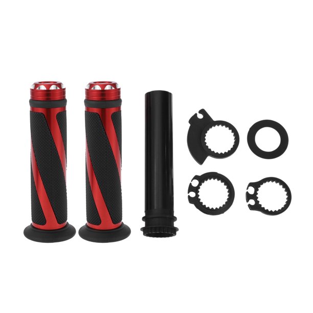 Kit de cubiertas de empuñaduras de motocicleta de 7/8" 22mm y 15/16" 24mm, empuñaduras de manillar de aleación de aluminio y goma para motocicleta, scooter, bicicleta y ATV, negro y rojo, 1 juego