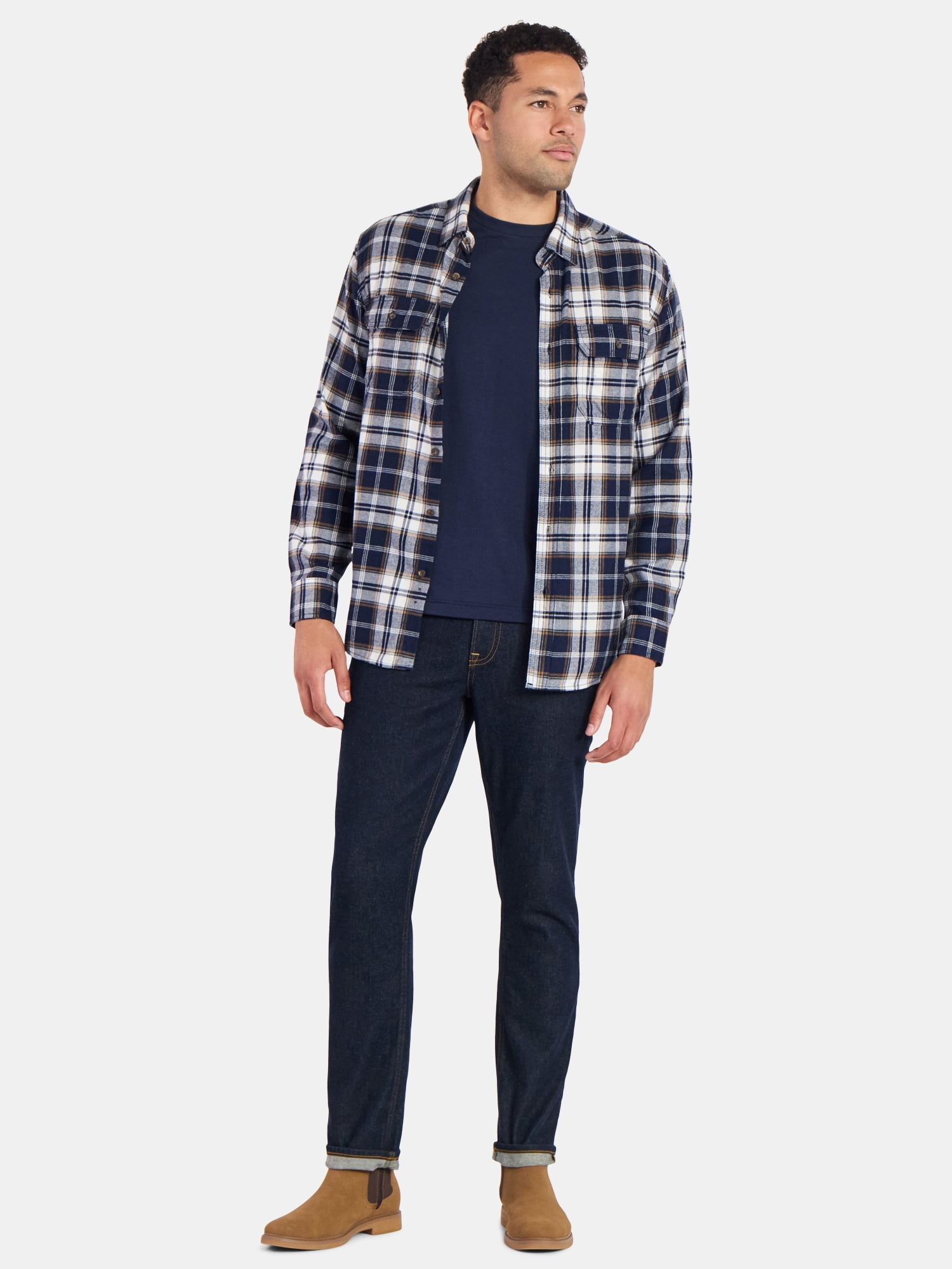 George Men's & Big Men's Relaxed Fit Double Pocket Flannel Shirt, Sizes XS-3XLT