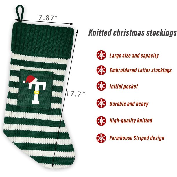 Medias navideñas tejidas con iniciales para la familia, monograma de granja, medias navideñas con letras, decoraciones navideñas, medias de regalo, medias personalizadas, letras bordadas