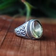 thumbnail image 5 of Green Prehnite Ring, 925 Silver Ring, Vintage Ring Boho Jewelry, Statement Ring, Healing Crystal Ring, Scroll Silver Ring, Gothic Style Ring, 5 of 7