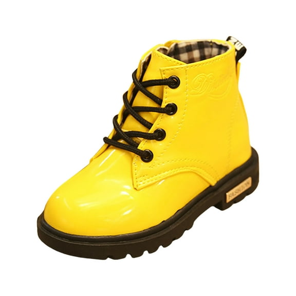Kids Girls Waterproof Patent Leather Combat Boots Lace Up Side Zipper Ankle Booties for Toddler