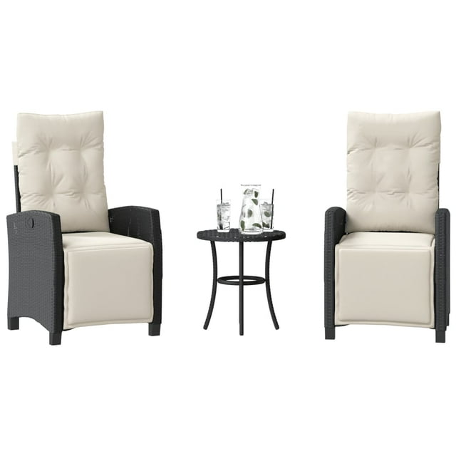vidaXL Ensemble Bistro 3 Pcs avec Coussins Noir en Rotin Poly