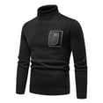 thumbnail image 2 of TFEOQRY Men's Turtleneck Sweater Pocket Pattern Long Sleeve Casual Pullover Fall Winter Warm Top Black, 2 of 5