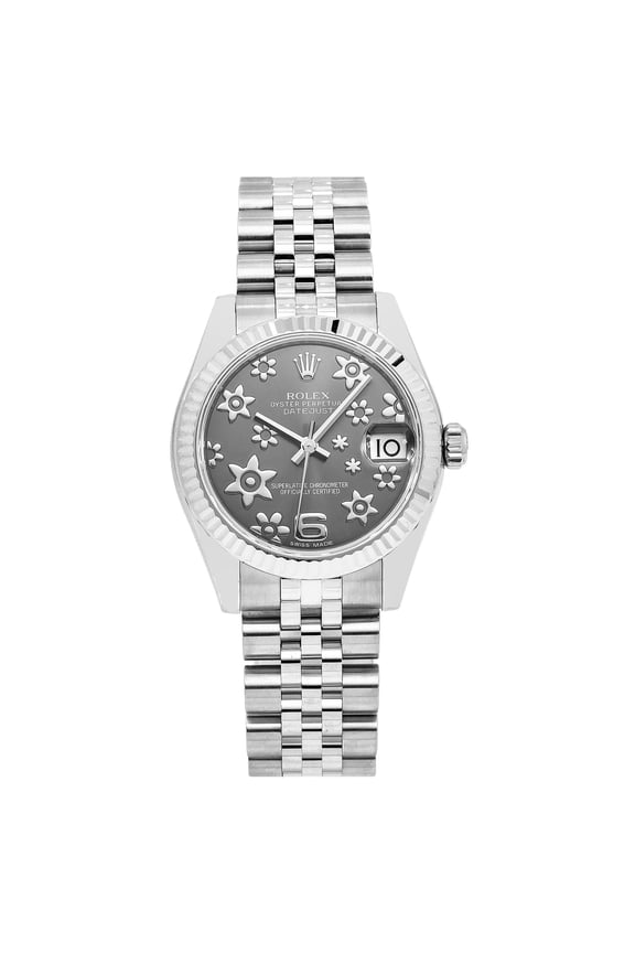 Pre-Owned Rolex Datejust 31MM 178274 Gray Floral Dial Fluted Bezel Stainless Steel Jubilee Bracelet