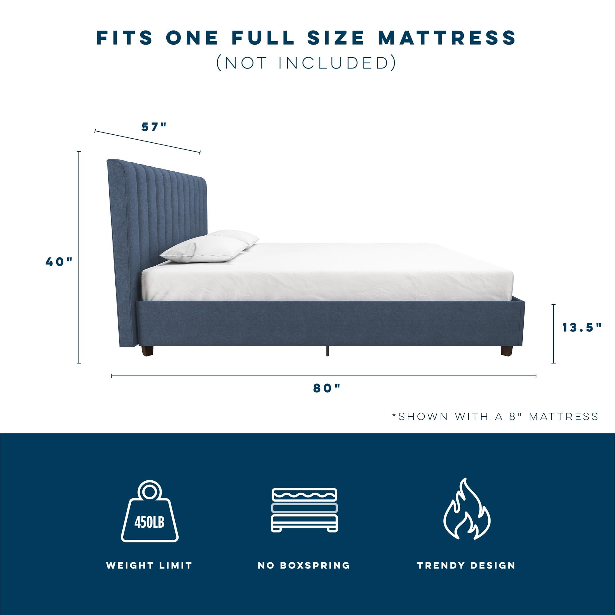 Novogratz Brittany Tufted Upholstered Bed Frame, Queen, Blue Linen