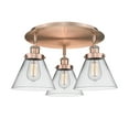 thumbnail image 2 of Innovations Lighting  Cone - 3 Light 20" Flush Mount Clear/Antique Copper, 2 of 5