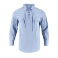 thumbnail image 5 of Men Fall Blouse Mineart Men Solid Stand Collar Linen Shirts Long Sleeve Lightweight Beach Pullover Tops Casual Breathable Loose Henley Shirts for All Season, 5 of 6