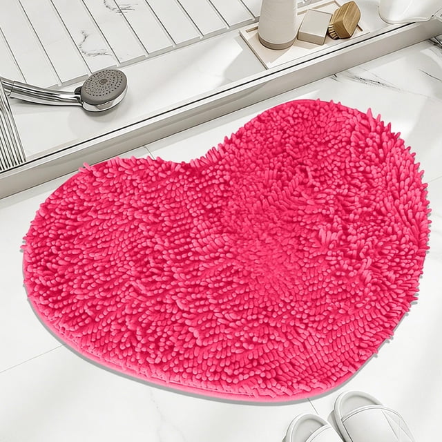 COM1950s Heart Shaped Doormat, Soft Absorbent Rug with Non-Slip Backing for Bathroom and Entryway, Available in Multiple Colors (20x16 Inches)