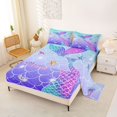 thumbnail image 2 of Castle Fairy Glitter Mermaid Tail Tile King Sheets 4pcs,Starfish Shell Pastel Scale Seamless Print Bedding,Sky Lavender,1 Fitted Sheet,1 Flat Sheet and 2 Pillowcases, 2 of 6