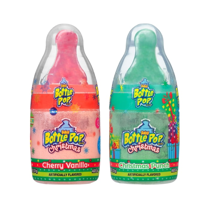 (5 pack) Baby Bottle Pop Christmas Candy with Dipping Powder, Assorted Flavors, 1.1 oz, (Individual Item)