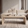 thumbnail image 4 of Dayalane 47" Mid Century Modern Rectangular Travertine Coffee Table, Minimalist Waterfall Center Table, Large Sofa Table with Rounded Edges for Living Room, 4 of 11
