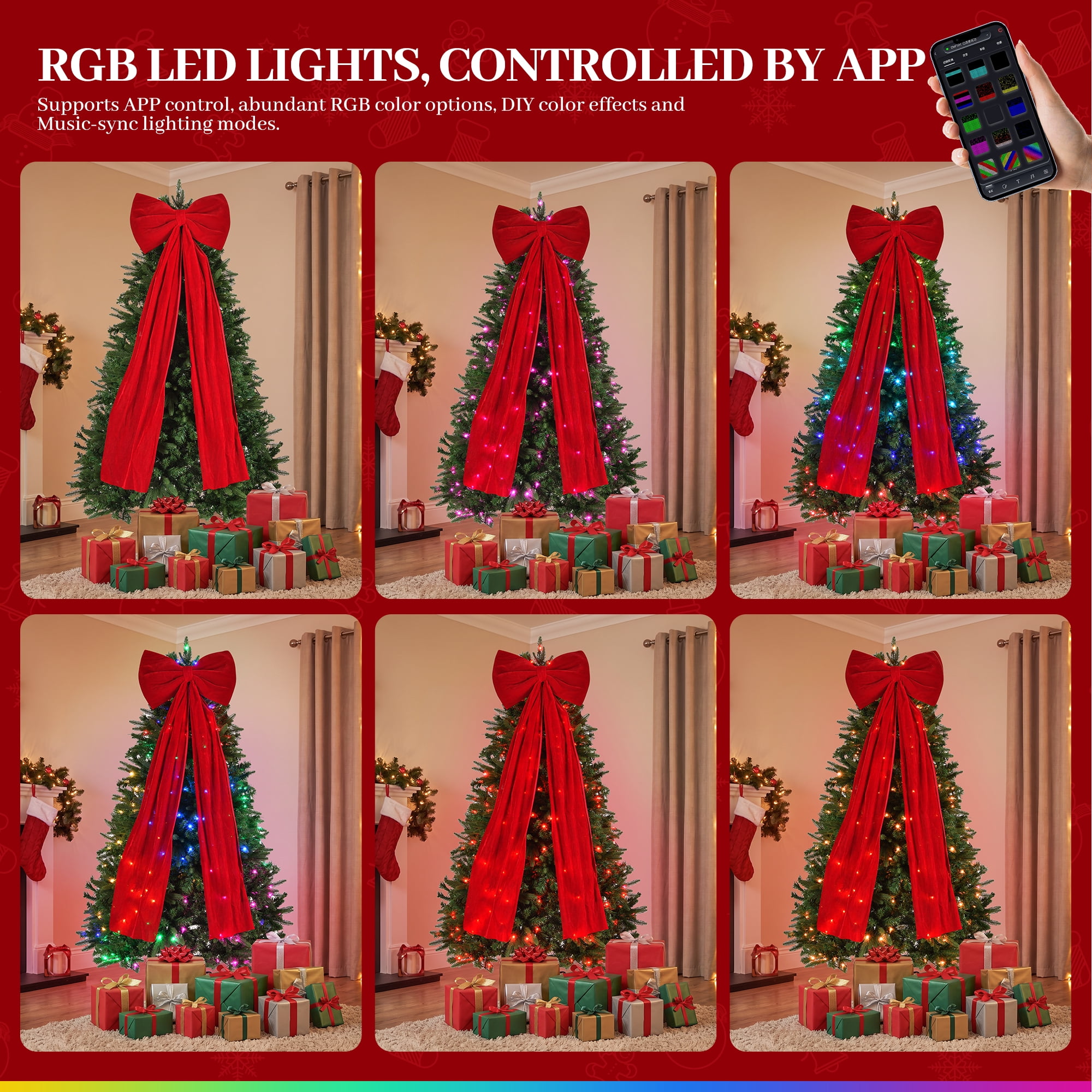 6 ft Prelit Christmas Tree with 700 LED Lights, App Control, Multi-Color RGBW Lights, Green
