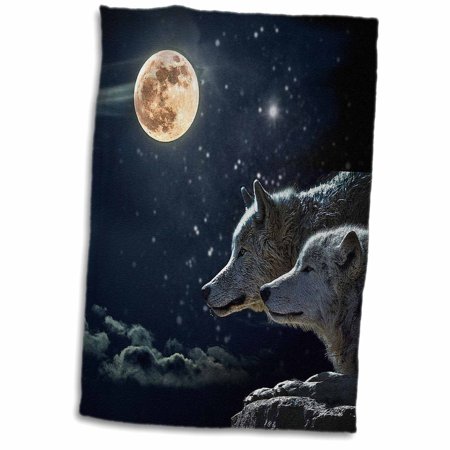 3dRose Wolves in Full Moon - Towel, 15 by 22-inch