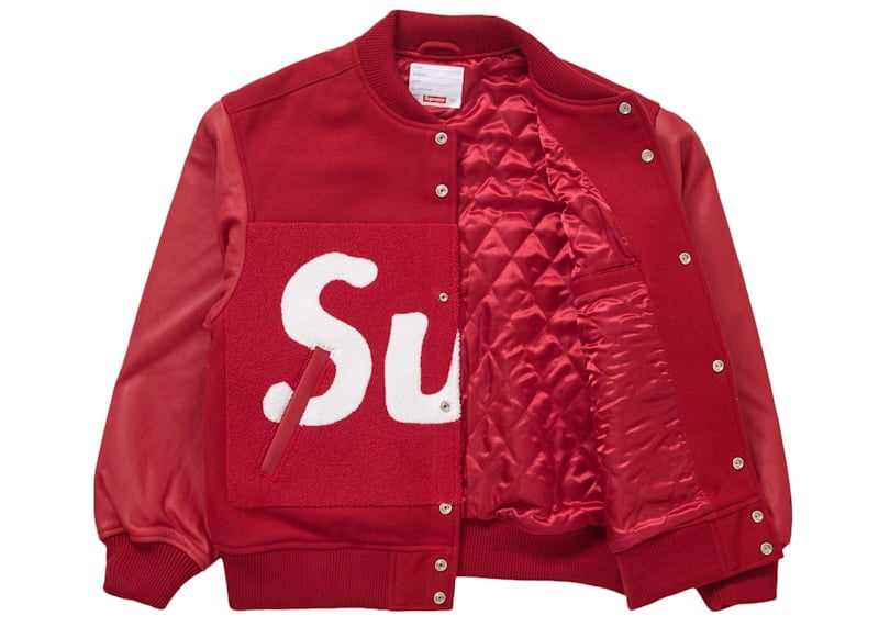 Supreme Men's Big Logo Chenille Varsity Jacket Red, from StockX