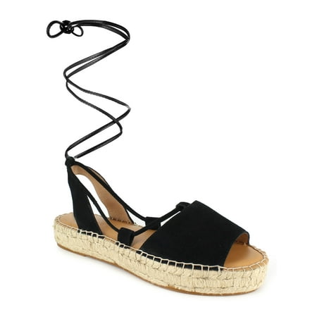 

SPLENDID Womens Black Strappy Meredith Round Toe Platform Lace-Up Leather Espadrille Shoes 7.5 M