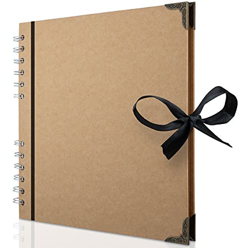 Bstorify Scrapbook Album 60 Pages (8 x 8 inch) Black Thick 250gsm Kraft  Paper, Corner Protectors - Scrap Book, Ribbon Closure - Ideal for Your