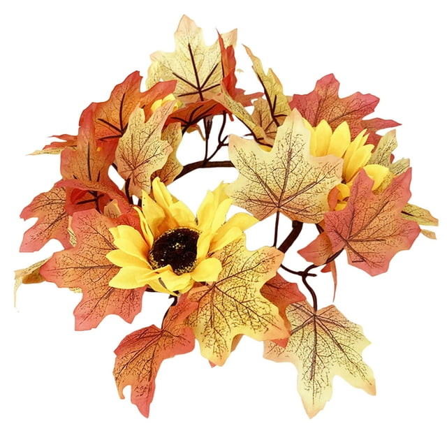 Fall Candle Ring for Autumn Home – Maple Leaves Wreath Candle Holder for Thanksgiving Day Centerpiece and Table