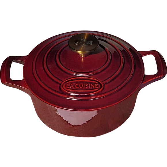 La Cuisine Enameled Cast Iron Dutch Oven Casserole Dish Pot with Lid, 2.1 QT 7.9“ /20cm Dia. Internal Matte Black Enamel Coating, Gold-Plated SS