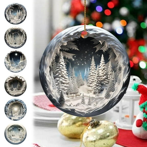 Kedshhgu Christmas Forest Snowhouse Nativity Pendant Circular Flat Acrylic Christmas Tree Hanging Decoration Home Office Table Decor Winter Holiday Birthday Party Gifts Supplies