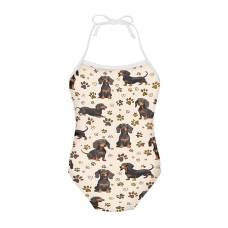 FOR U DESIGNS Dachshund Dog Halter Bathing Suits for Kids Toddler 1-2 Years Old Cute Lace up Swimsuit One Piece Swimwear Beach Pool Sports Swimming Suit
