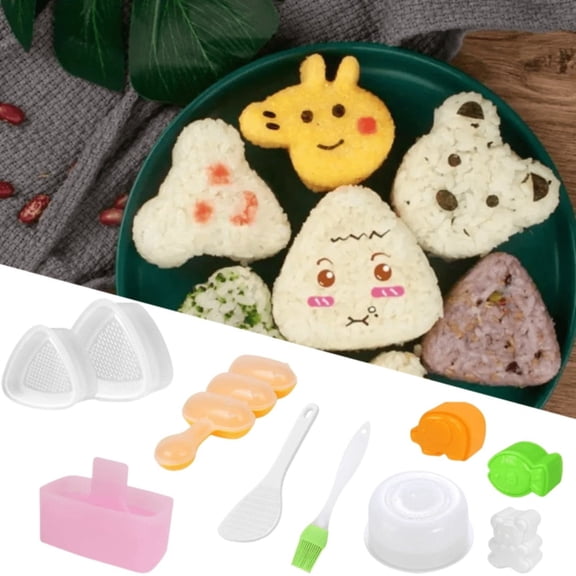 10 Pcs Onigiri Mold Set, Non-Stick Rice Ball Maker Kit with Musubi Press & Shaker, Sushi Donut Shaper for Kids Bento Lunch and Home DIY