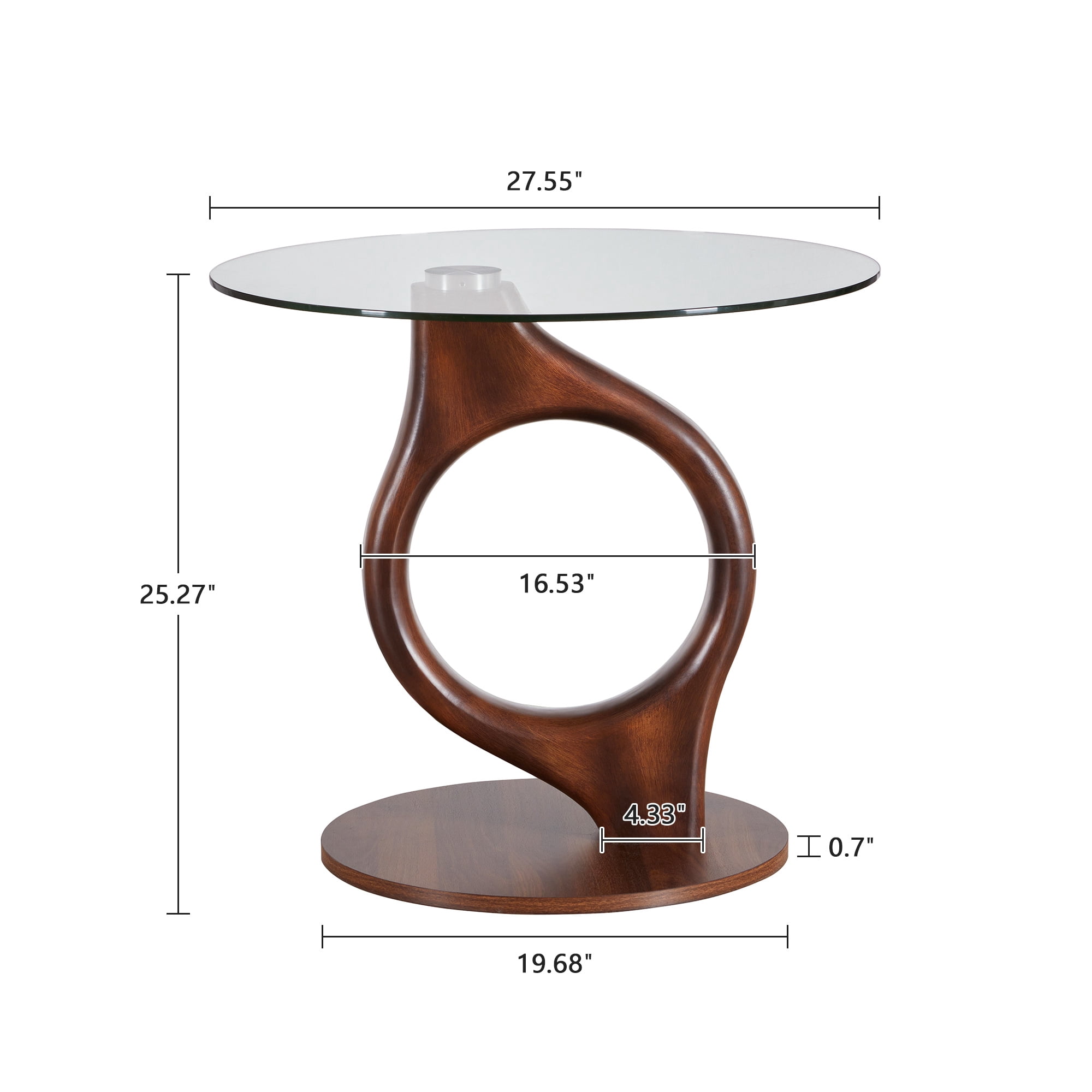 Wirrytor 27.55" Round Glass Coffee Table, Mid-Century Modern Side Table with Wood Base and Tempered Glass Top, Brown