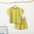 thumbnail image 2 of tarylea Summer Unisex Pajamas Sets for Toddler Baby Girls Boys Crew Neck Short Sleeve Tops Elastic Waist Wide Leg Shorts Solid Color Sleepwear Suits Casual Loose Toddler Sets for 1-10 Years, 2 of 6