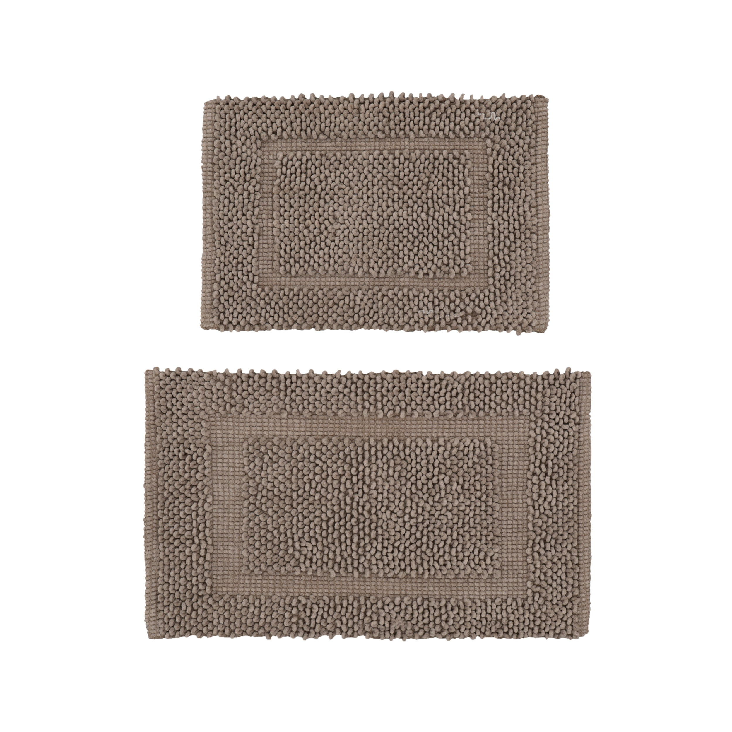 Jean Pierre New York Sophie Border 100% Cotton Non-Slip Bath Mat Set - Brown Cappuccino - 17x24/20x32