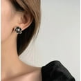 thumbnail image 2 of Clip on 3/4" Xsmall flat or screw back clasp gold and black flower & pearl earrings, 2 of 4