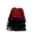 thumbnail image 2 of WMQPNNS Girls Dresses Sequin Bowknot Tutu Dress Toddler Tulle Sparkly Long Sleeve Fall Winter Party Dress Flower Girl Dress for Age 3-4 Years Girl, Red, 2 of 4