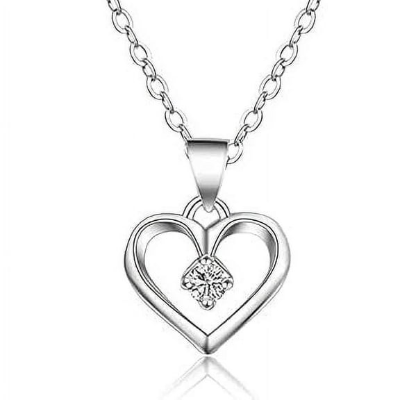 Yogratna 0.11ct TW 3mm Round Moissanite Heart Solitaire Pendant with Chain in 925 Sterling Silver