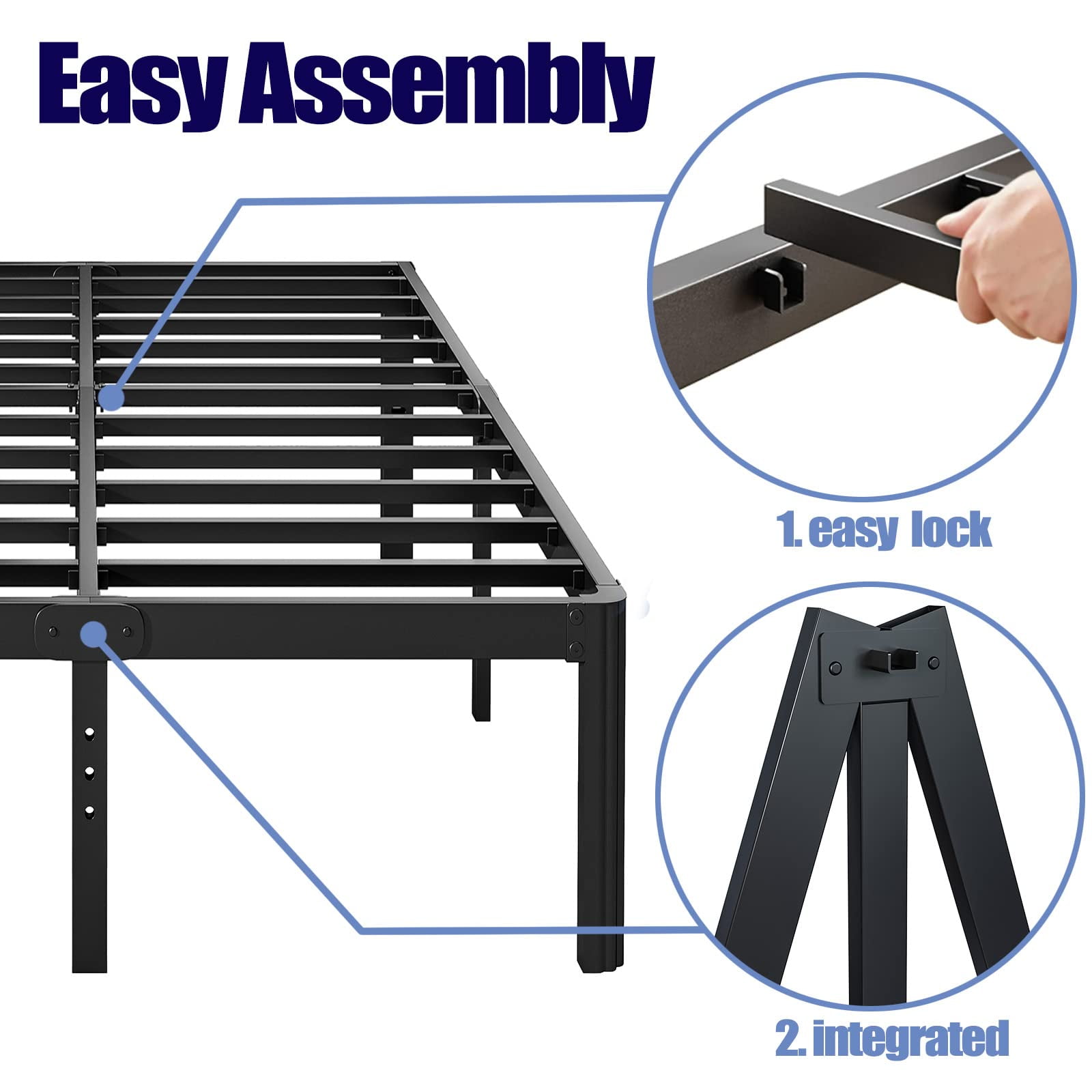 ULIESC 14 Inch High Queen Bed Frame No Box Spring Needed, Heavy Duty Metal Platform Bed Frame Queen with Round Corners, Easy Assembly and Noise-Free, Black