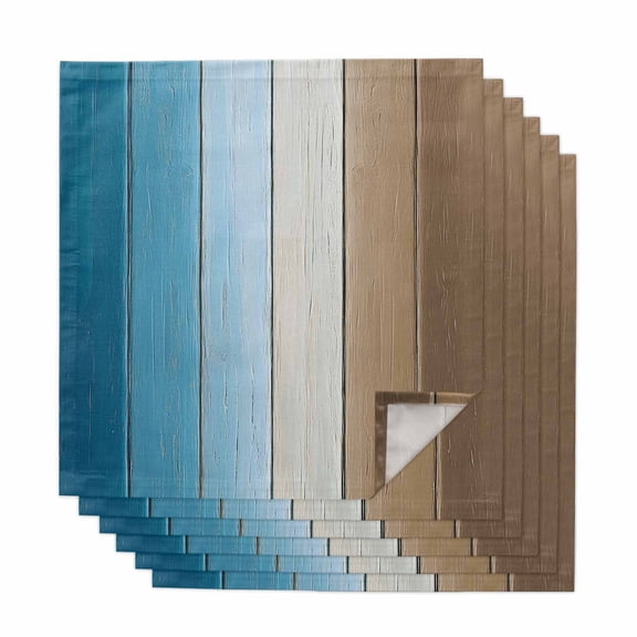 Blue Brown Ombre Cloth Napkins, Vintage Country Wooden Washable and Reusable Dinner Napkins Set of 6, Table Napkin for Kitchen Party Birthday Wedding Hotel Housewarming 20"x20"
