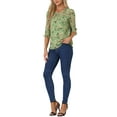 thumbnail image 2 of CAMISAS DE MUJER INSPIRE CHIC CON MANGAS 3/4 Y HEMBRA RIZADA DE FLORES EN CHIFFON XL VERDE BLANCO, 2 of 5