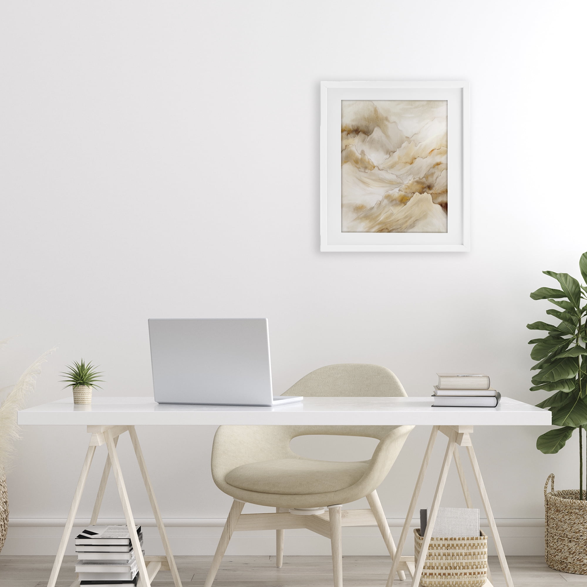 Stupell Industries Neutral Land Flow White Framed Print Under Glass, design by Kim Allen