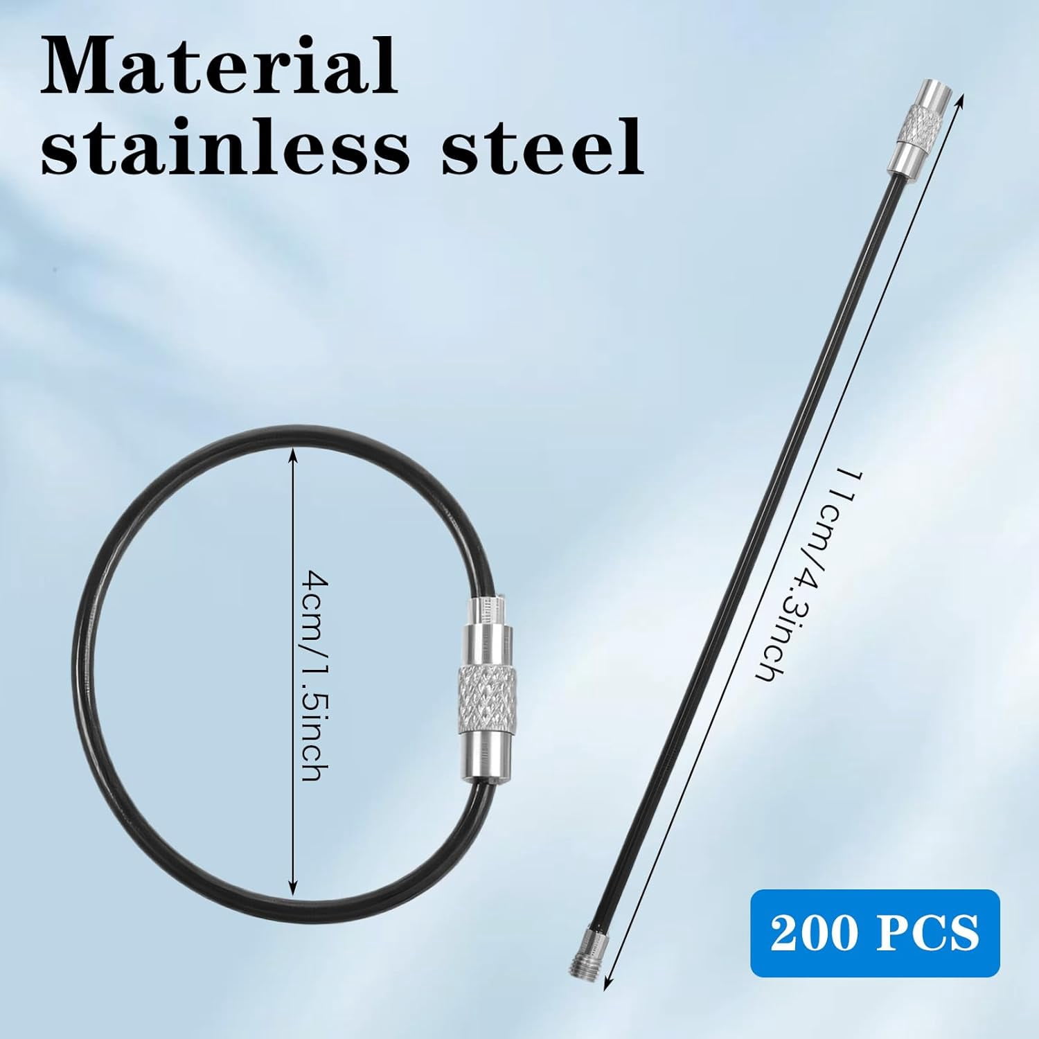 200pcs wire keychain cable stainless steel wire keychain cable key rings bulk metal wires luggage tag cables mini backpack keychains loop key rings for car keys diy keychains hardware