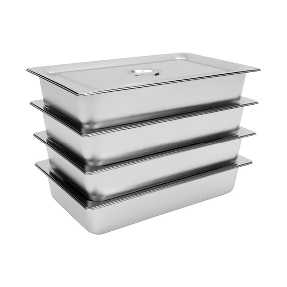 Wildnix Premium Stainless Steel Steam Table Pans Set of 4, 9L Capacity, With Lids, Dishwasher/Oven/Freezer Safe, Durable & Easy to Clean