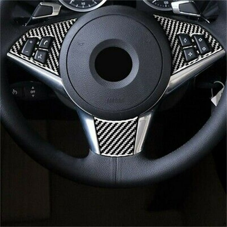 BUYISI Carbon-Fiber Steering Wheel Decoration Cover Trim For Bmw E60  5-Series 2004-2010 