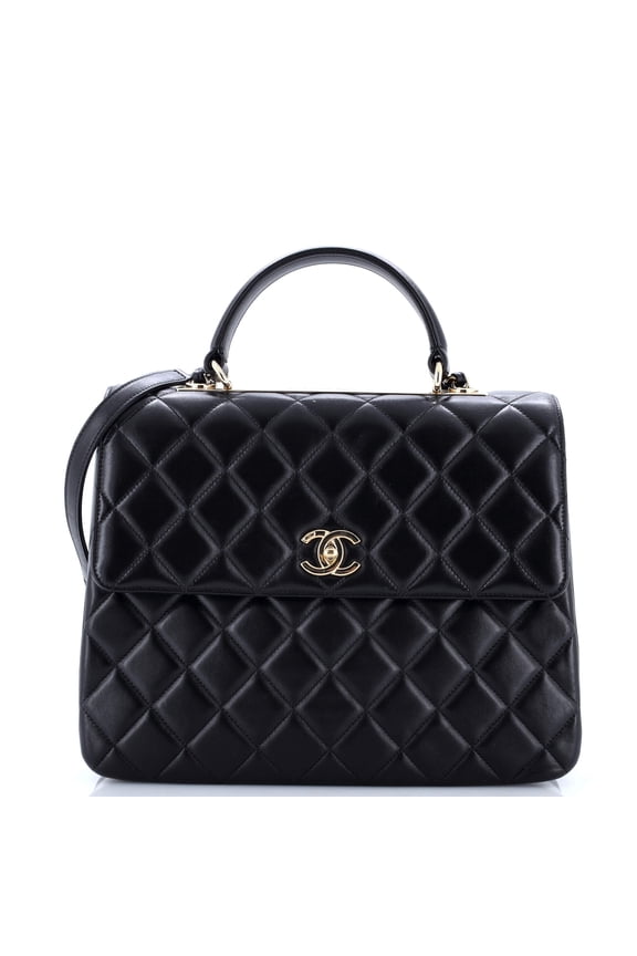 Pre-Owned Trendy CC Top Handle Bag Quilted Lambskin Large By Rebag