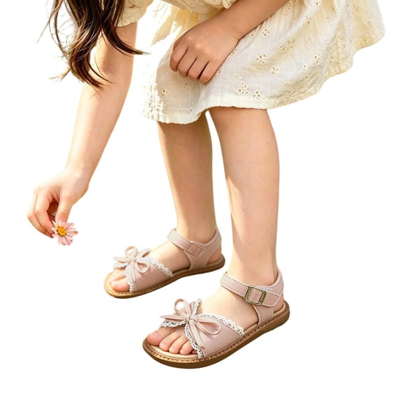 oqasdz Girls Sandals Elegant Lace Bow Design Flat Princess Shoes for Big Kids and Youth Beach Walking Shoes Casual Summer