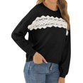 thumbnail image 4 of Women Lace Splicing Crew Neck Long Sleeve Solid Color Knitted Shirt, 4 of 5