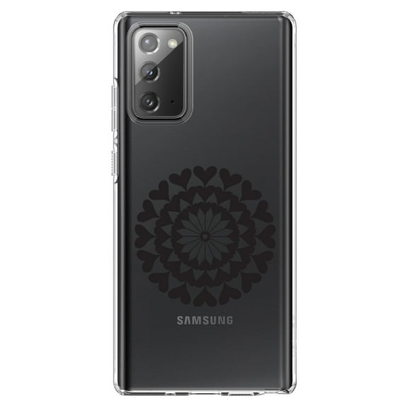 DistinctInk Clear Shockproof Hybrid Case for Galaxy Note 20 ULTRA (6.9" Screen) - TPU Bumper Acrylic Back Tempered Glass Screen Protector - Black Hearts Mandala